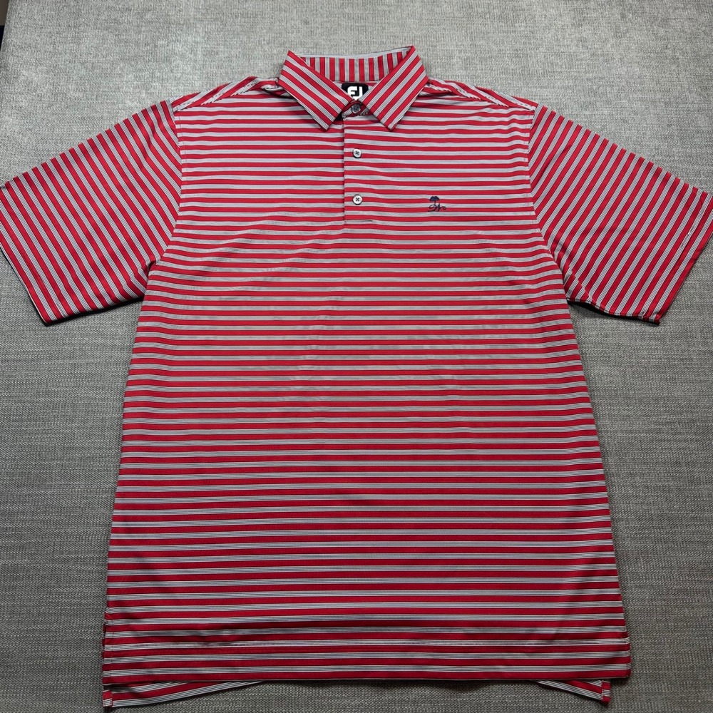 FootJoy Polo Shirt Mens Large Red Striped Perf Golf Top
